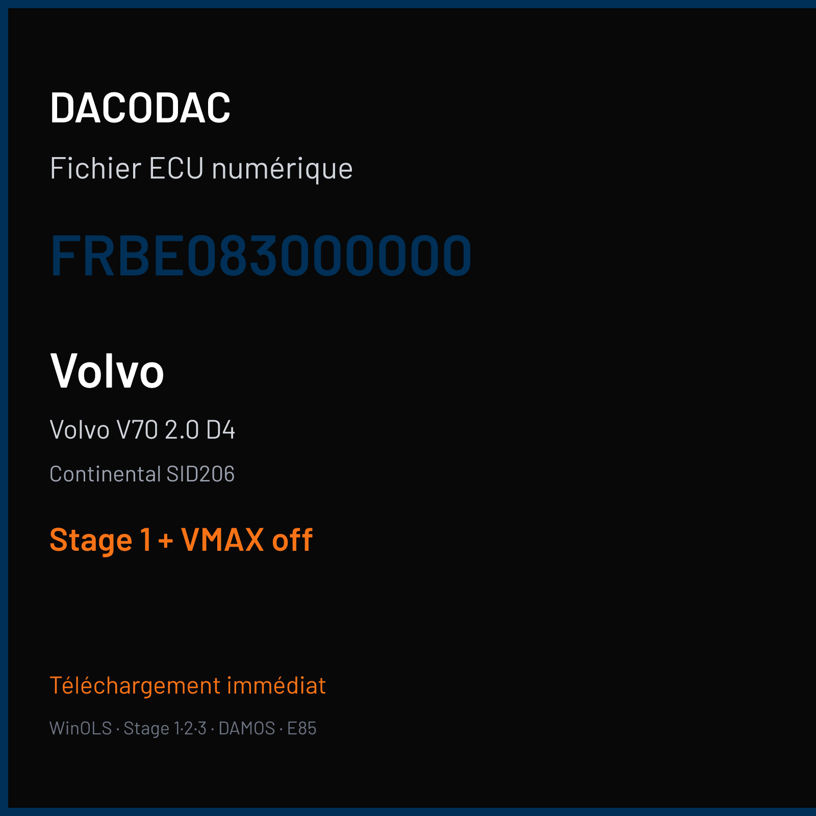 Volvo V70 2.0 D4 (2007) — Continental SID206 — FRBE083000000 — Stage 1 + VMAX off