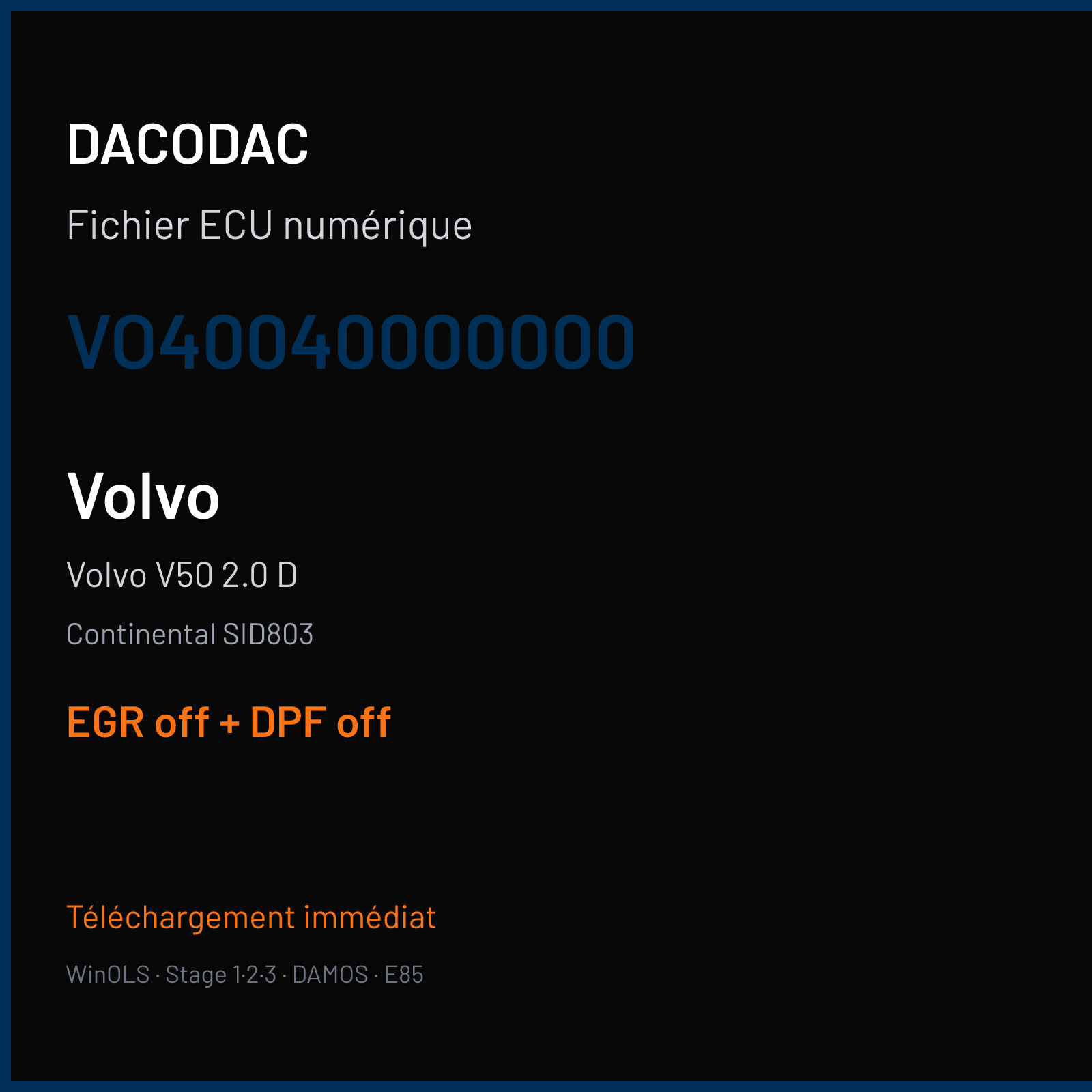 Volvo V50 2.0 D (2007) — Continental SID803 — VO40040000000 — EGR off + DPF off