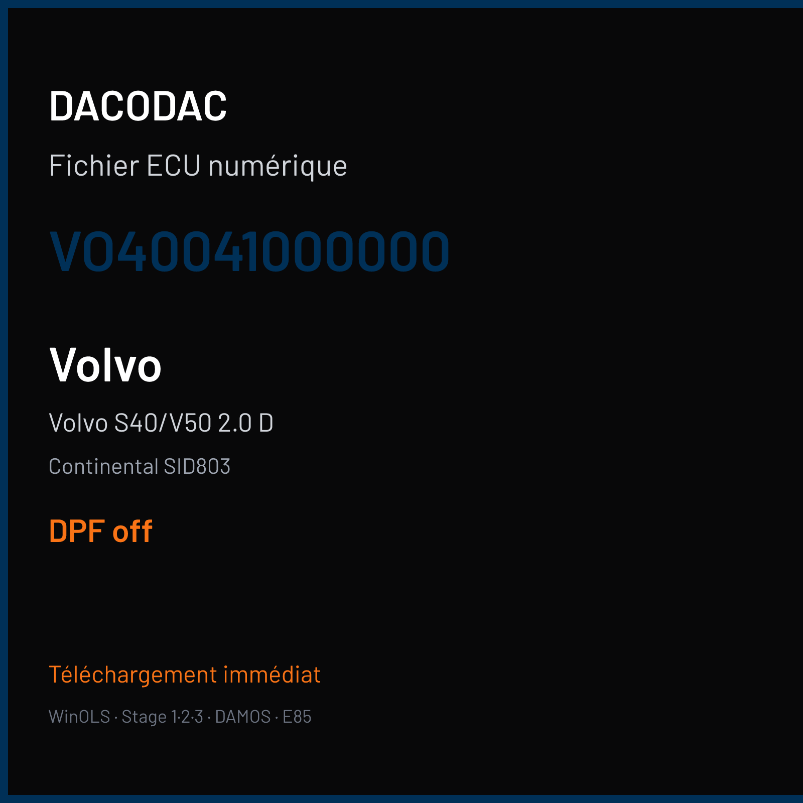 Volvo S40/V50 2.0 D (2007) — Continental SID803 — VO40041000000 — DPF off