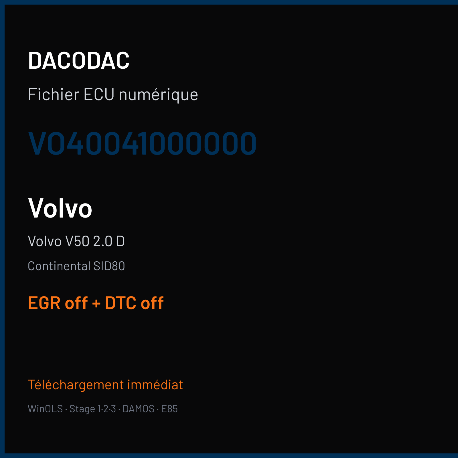 Volvo V50 2.0 D (2007) — Continental SID80 — VO40041000000 — EGR off + DTC off