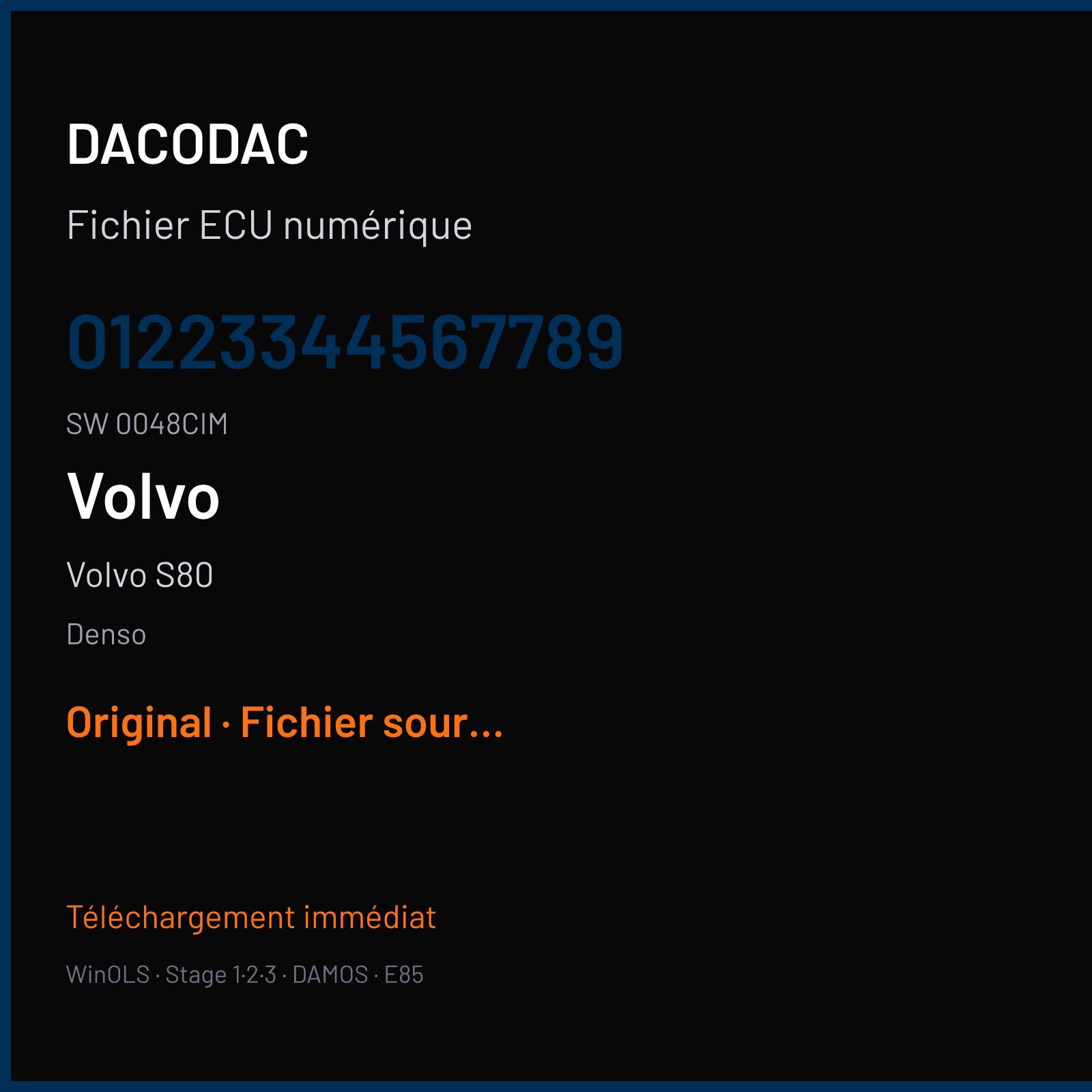Volvo S80 181 ch (2016) — Denso — 01223344567789 · 0048CIM · 0M4A0N Undefined — Original