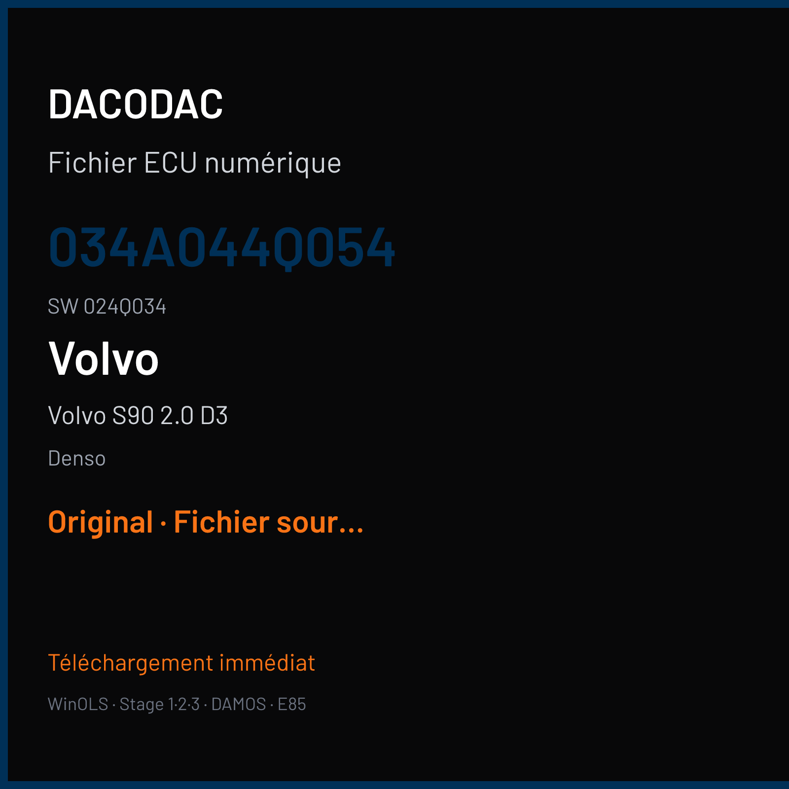 Volvo S90 2.0 D3 150 ch (2017) — Denso — 034A044Q054 · 024Q034 · SH72546R — Original