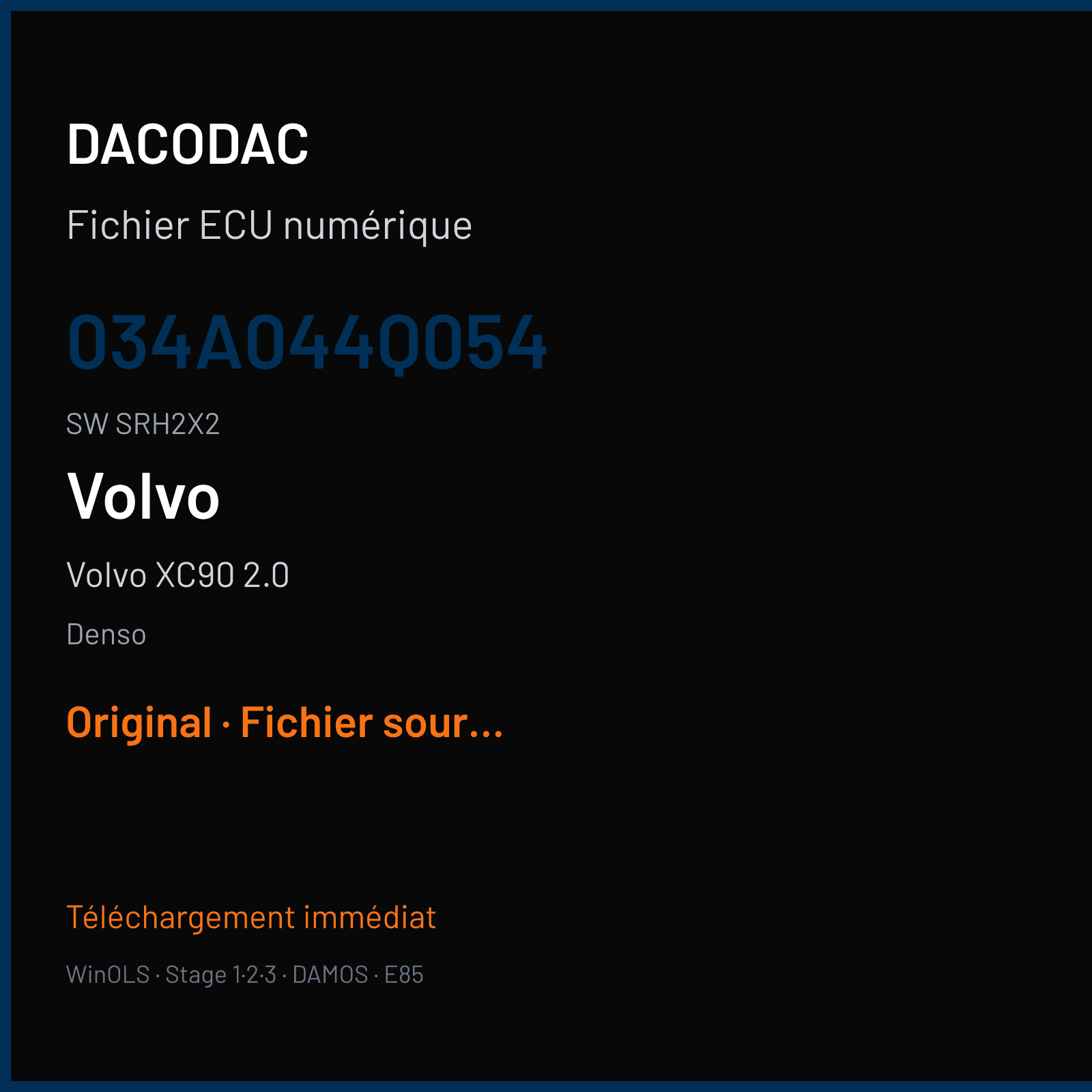 Volvo XC90 2.0 190 ch (2017) — Denso — 034A044Q054 · SRH2X2 — Original