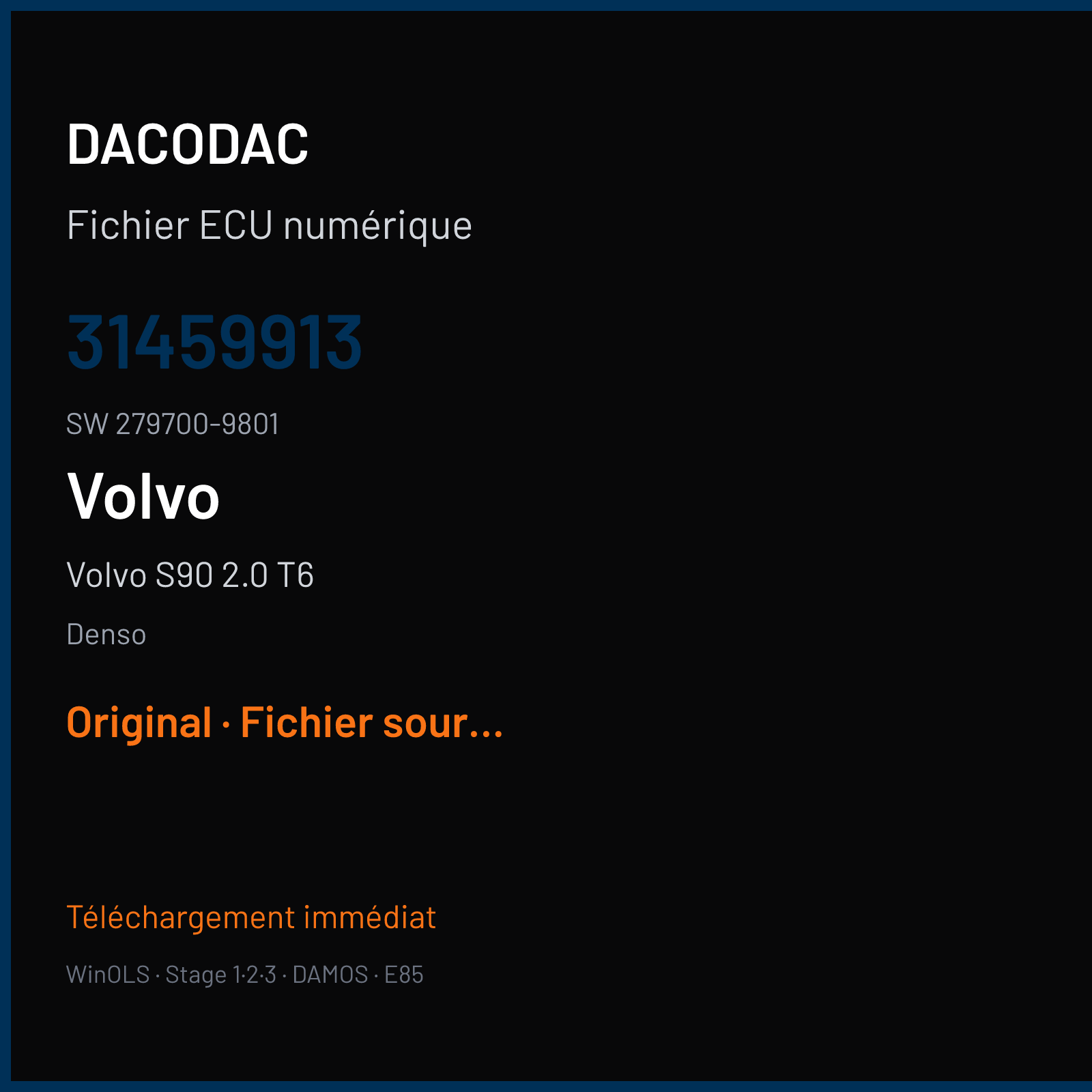Volvo S90 2.0 T6 320 ch (2016) — Denso — 31459913 · 279700-9801 — Original