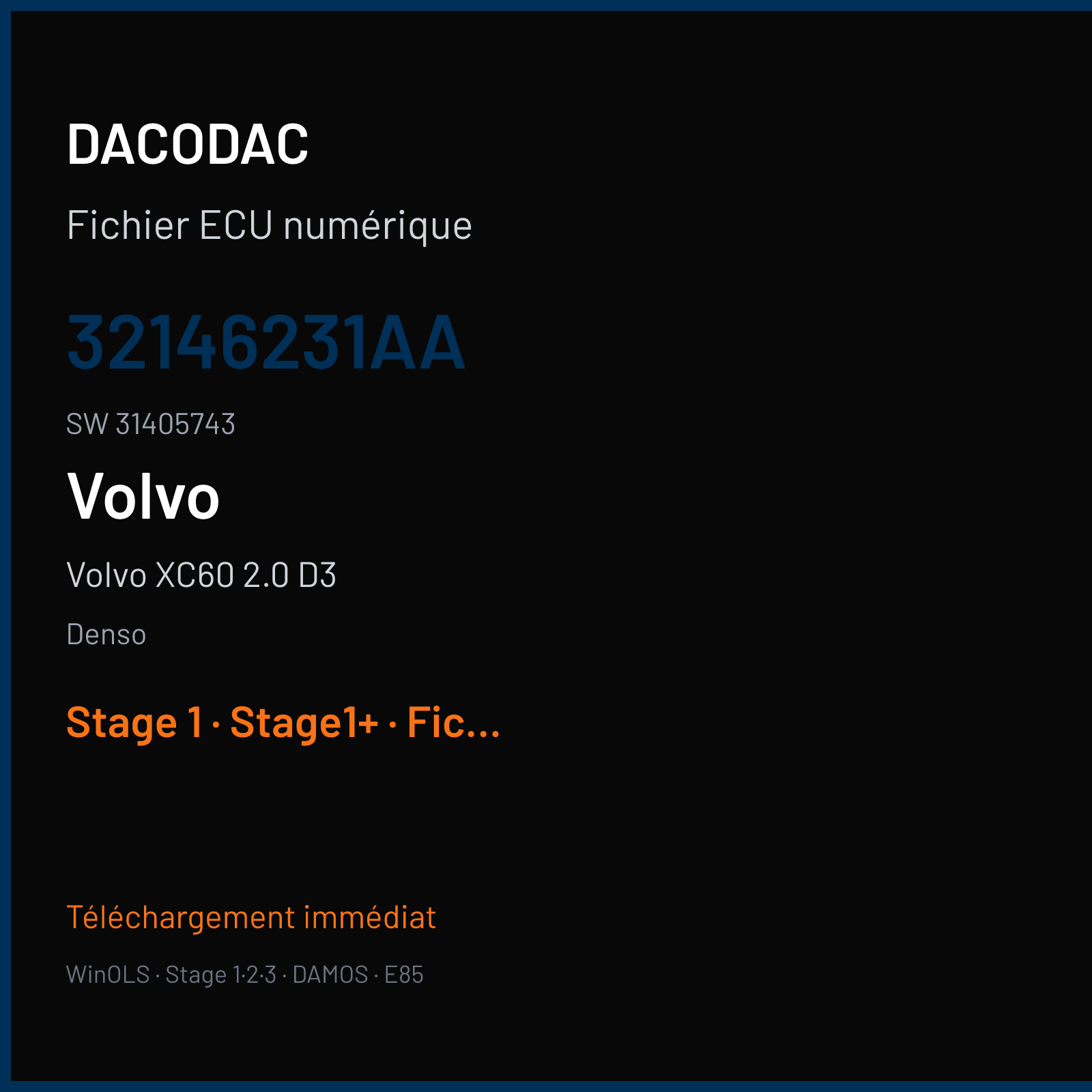 Volvo XC60 2.0 D3 (2016) — Denso — 32146231AA · 31405743 — Stage 1