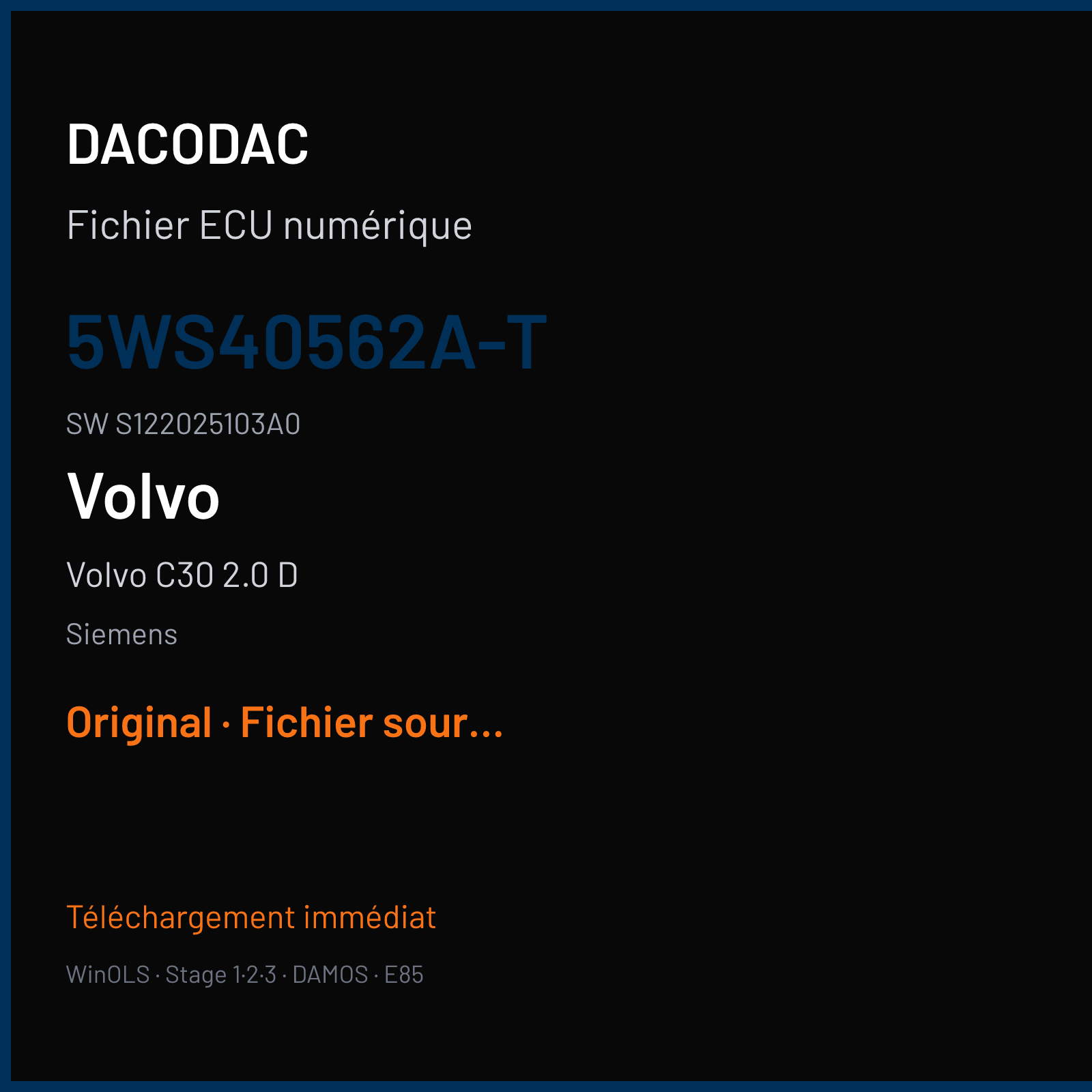 Volvo C30 2.0 D (2007) — Siemens — 5WS40562A-T · S122025103A0 — Original