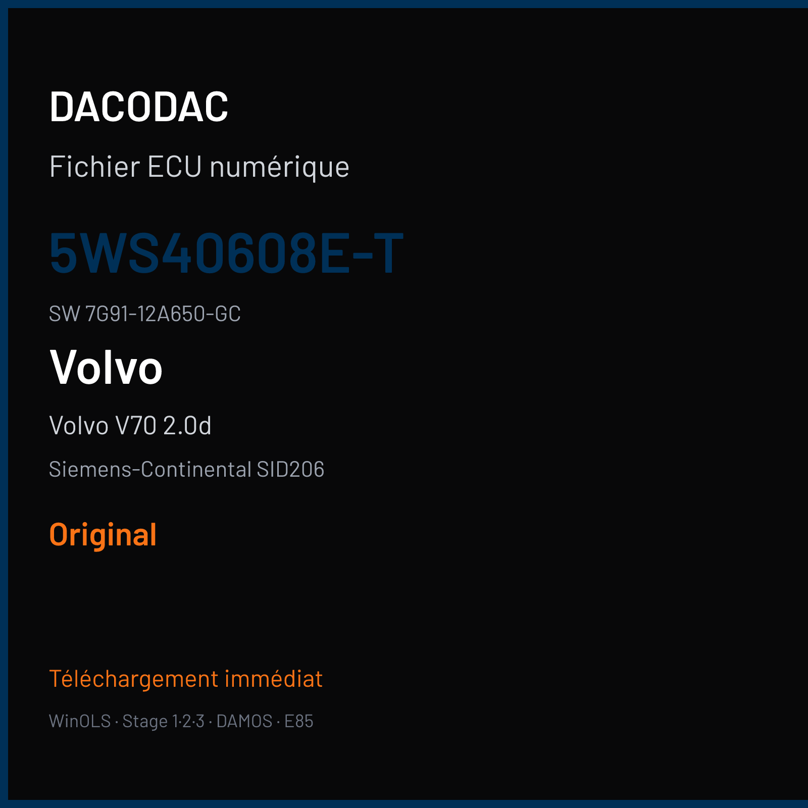 Volvo V70 2.0d 136 ch (2009) — Siemens-Continental SID206 — 5WS40608E-T · 7G91-12A650-GC · FRYE1M2000000 — Original