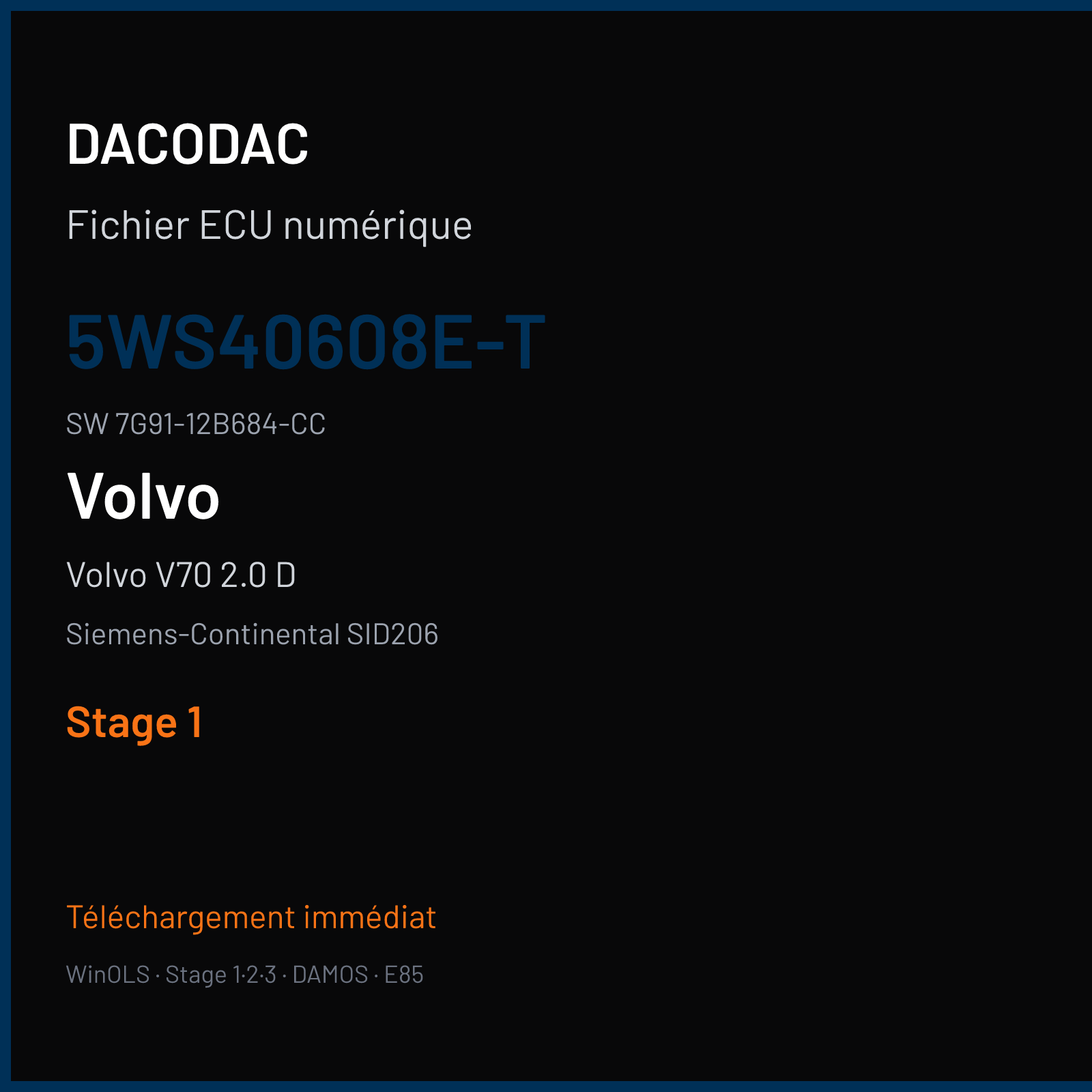 Volvo V70 2.0 D 136 ch (2009) — Siemens-Continental SID206 — 5WS40608E-T · 7G91-12B684-CC · FRYE1M2000000 — Stage 1