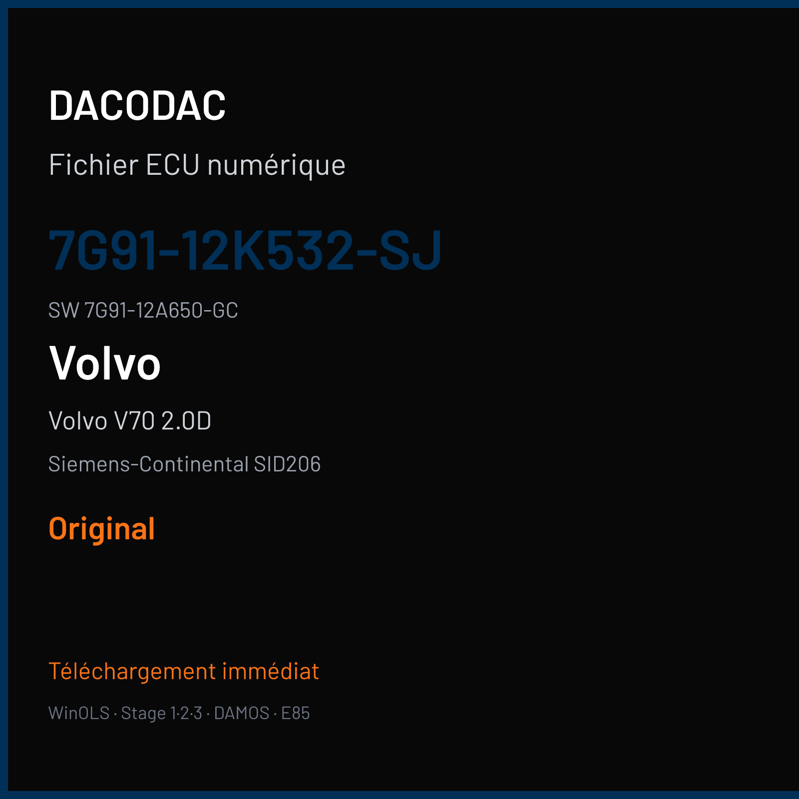 Volvo V70 2.0D 136 ch (2009) — Siemens-Continental SID206 — 7G91-12K532-SJ · 7G91-12A650-GC · FRBE0N0000000 — Original