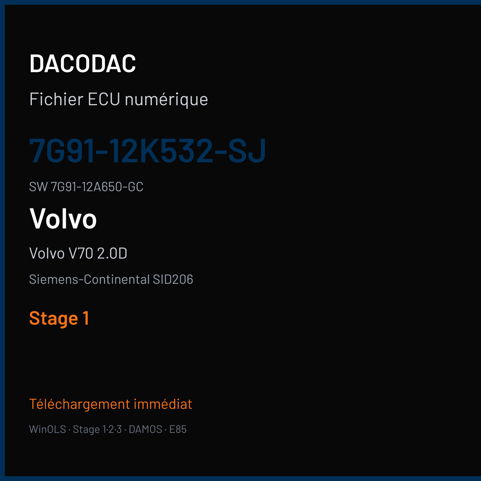 Volvo V70 2.0D 136 ch (2009) — Siemens-Continental SID206 — 7G91-12K532-SJ · 7G91-12A650-GC · FRBE0N0000000 — Stage 1