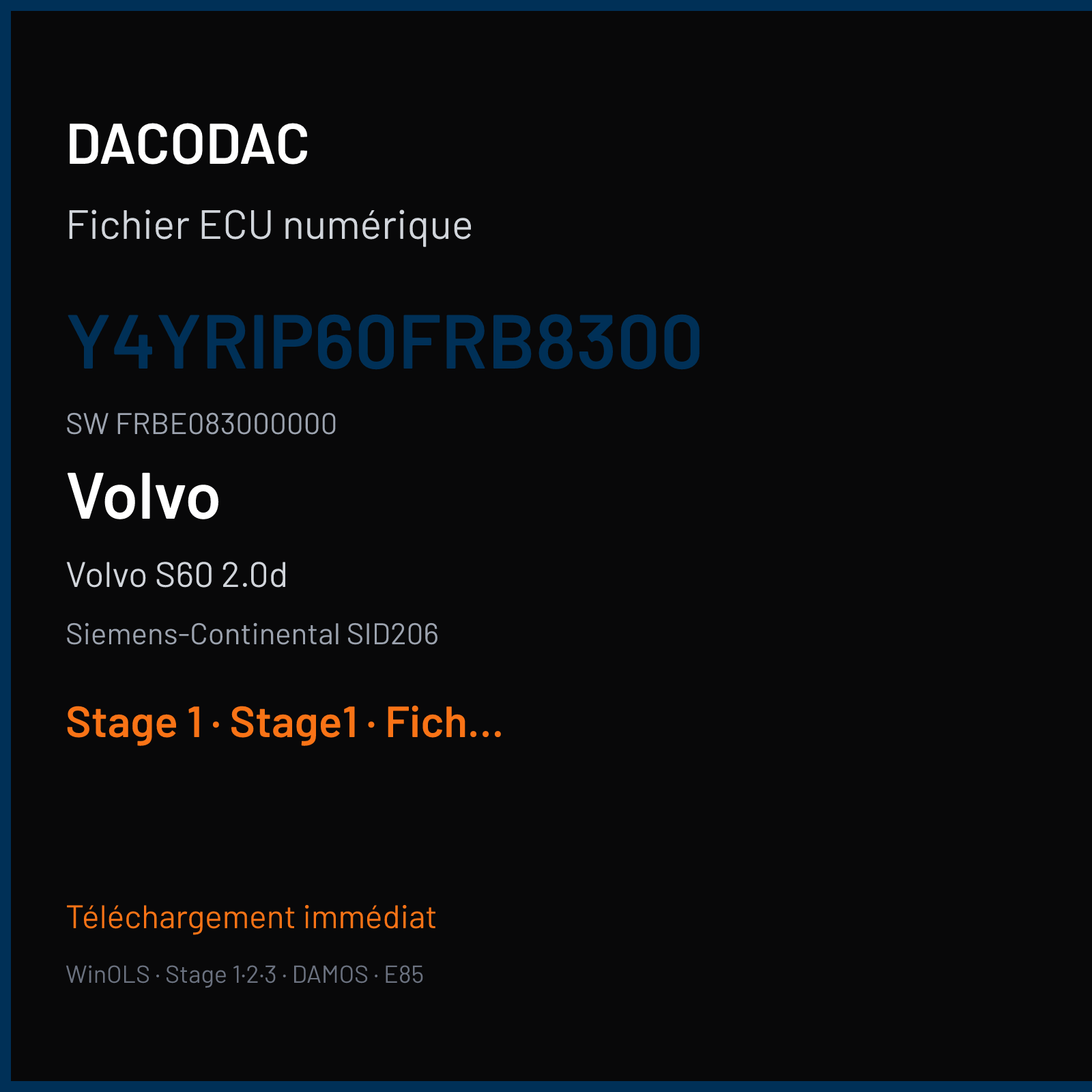 Volvo S60 2.0d (2008) — Siemens-Continental SID206 — Y4YRIP60FRB8300 · FRBE083000000 — Stage 1