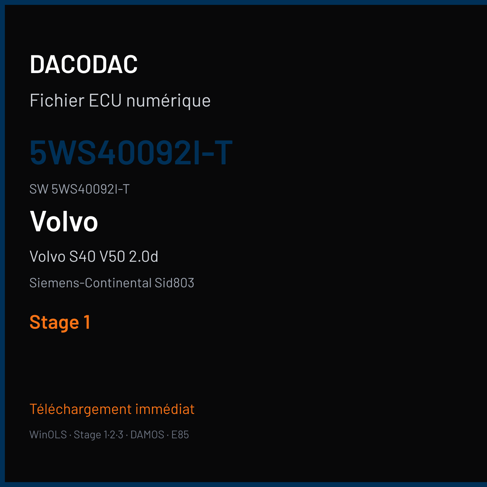 Volvo S40 V50 2.0d 136 ch (2004) — Siemens-Continental Sid803 — 5WS40092I-T · 5WS40092I-T · VO00056000000 — Stage 1