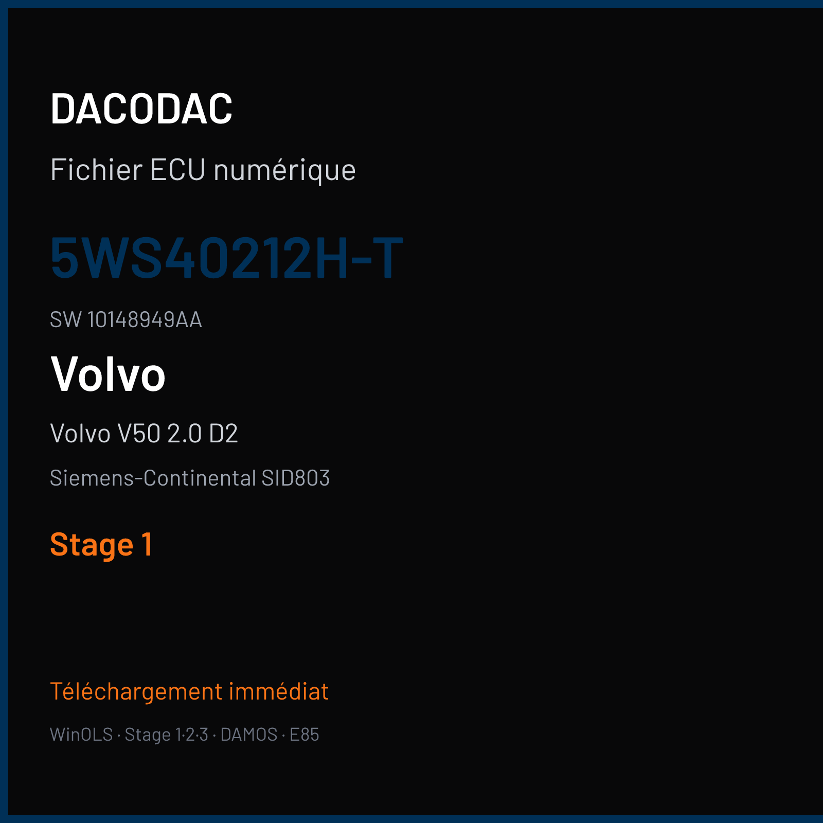 Volvo V50 2.0 D2 136 ch (2006) — Siemens-Continental SID803 — 5WS40212H-T · 10148949AA · VO20027000000 — Stage 1
