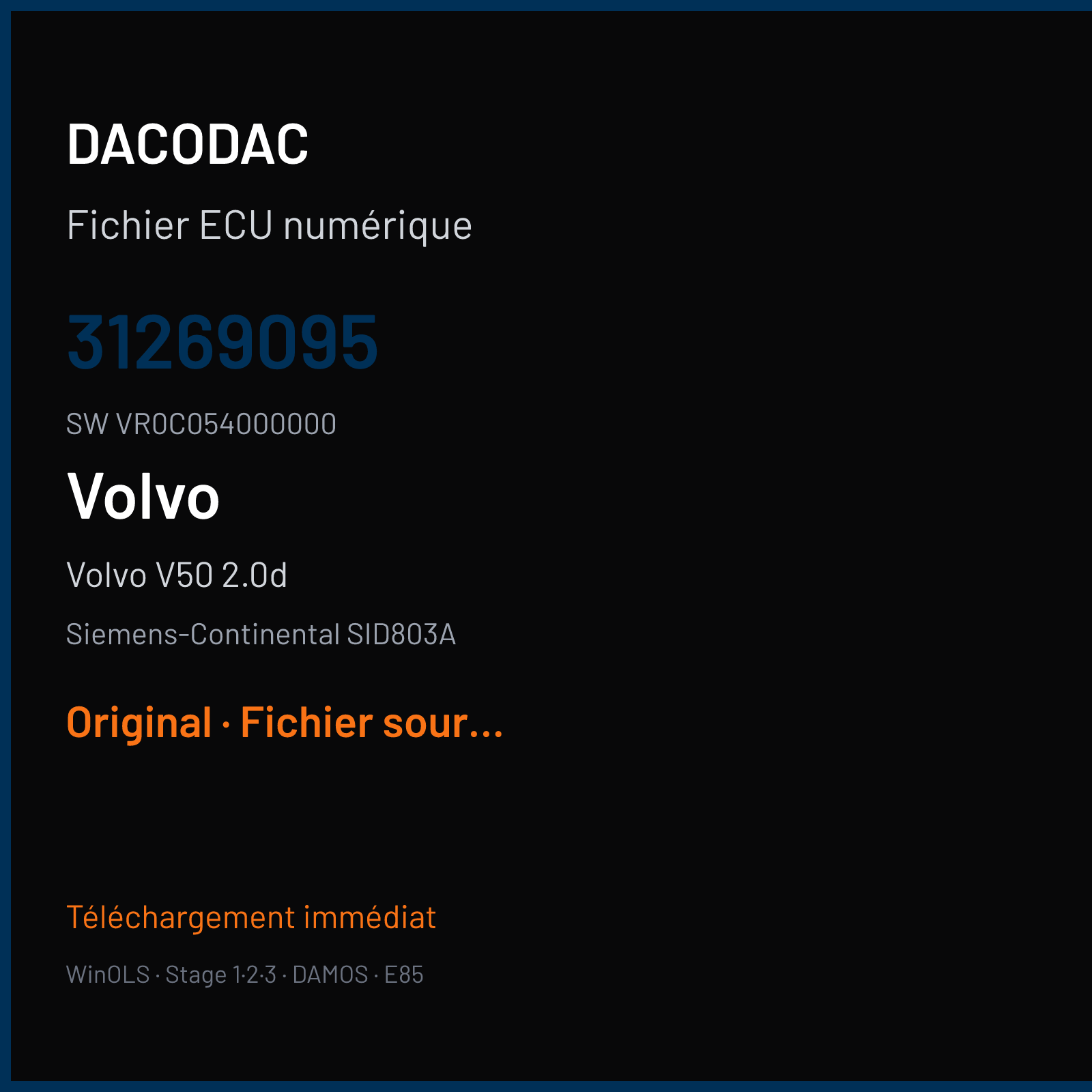 Volvo V50 2.0d (2008) — Siemens-Continental SID803A — 31269095 · VR0C054000000 — Original