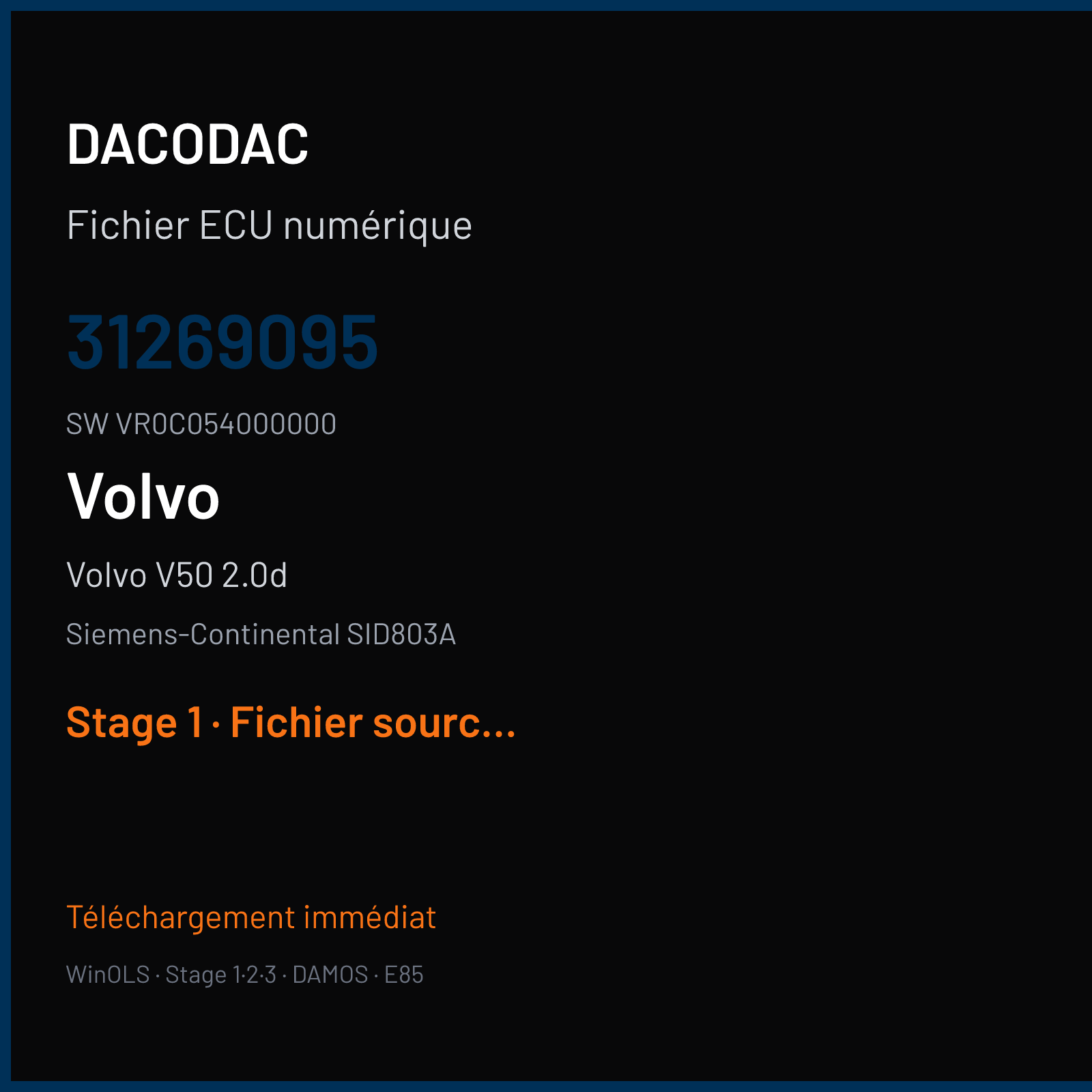 Volvo V50 2.0d (2008) — Siemens-Continental SID803A — 31269095 · VR0C054000000 — Stage 1