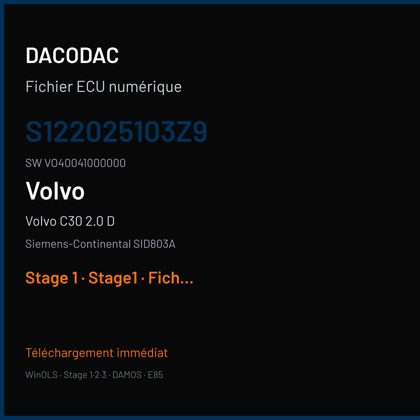 Volvo C30 2.0 D (2004) — Siemens-Continental SID803A — S122025103Z9 · VO40041000000 — Stage 1