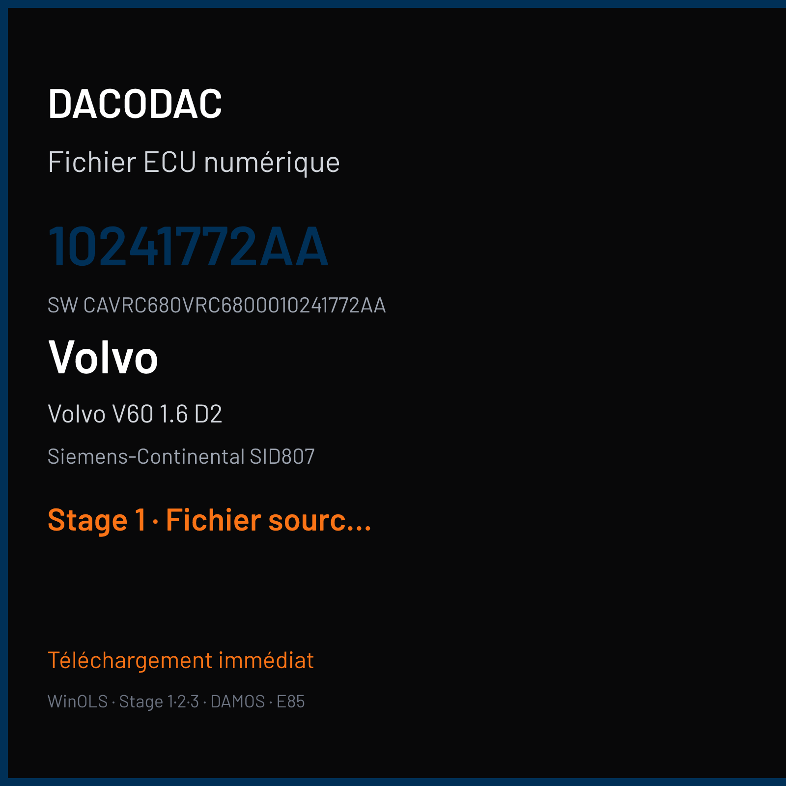 Volvo V60 1.6 D2 115 ch (2011) — Siemens-Continental SID807 — 10241772AA · CAVRC680VRC6800010241772AA · VRC9168000000 — Stage 1