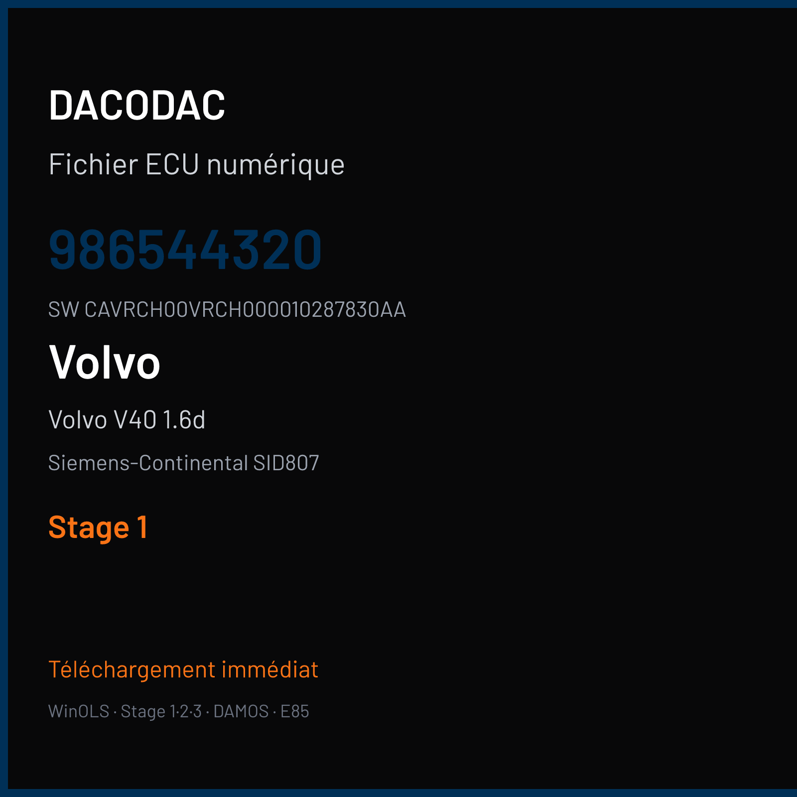 Volvo V40 1.6d 115 ch (2012) — Siemens-Continental SID807 — 986544320 · CAVRCH00VRCH000010287830AA · VRCA1H0000000 — Stage 1