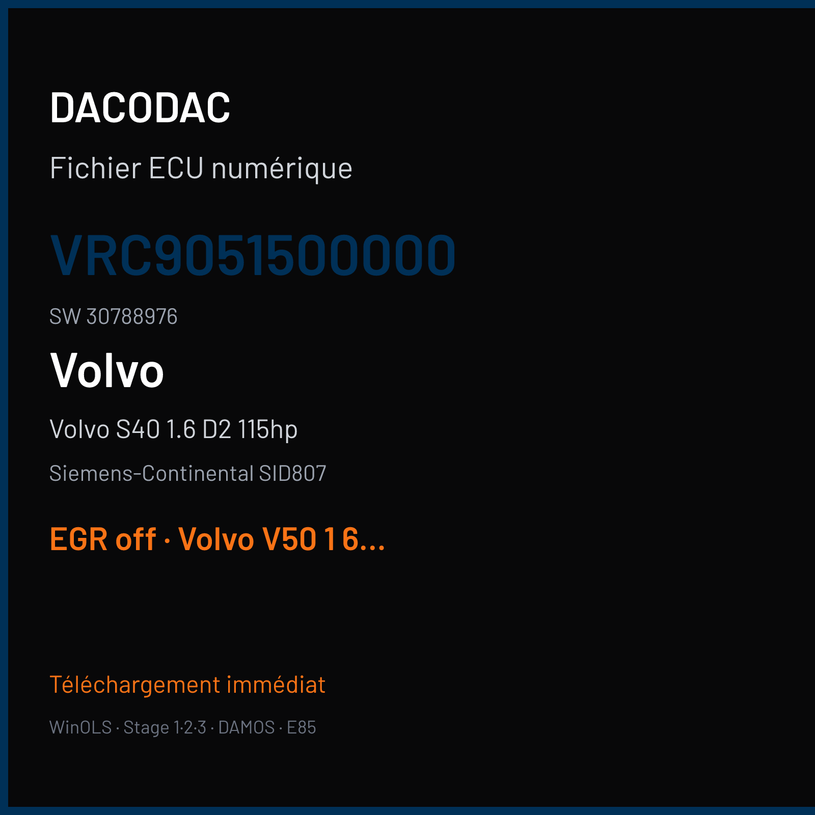 Volvo S40 1.6 D2 115hp 115 ch (2012) — Siemens-Continental SID807 — VRC9051500000 · 30788976 — EGR off