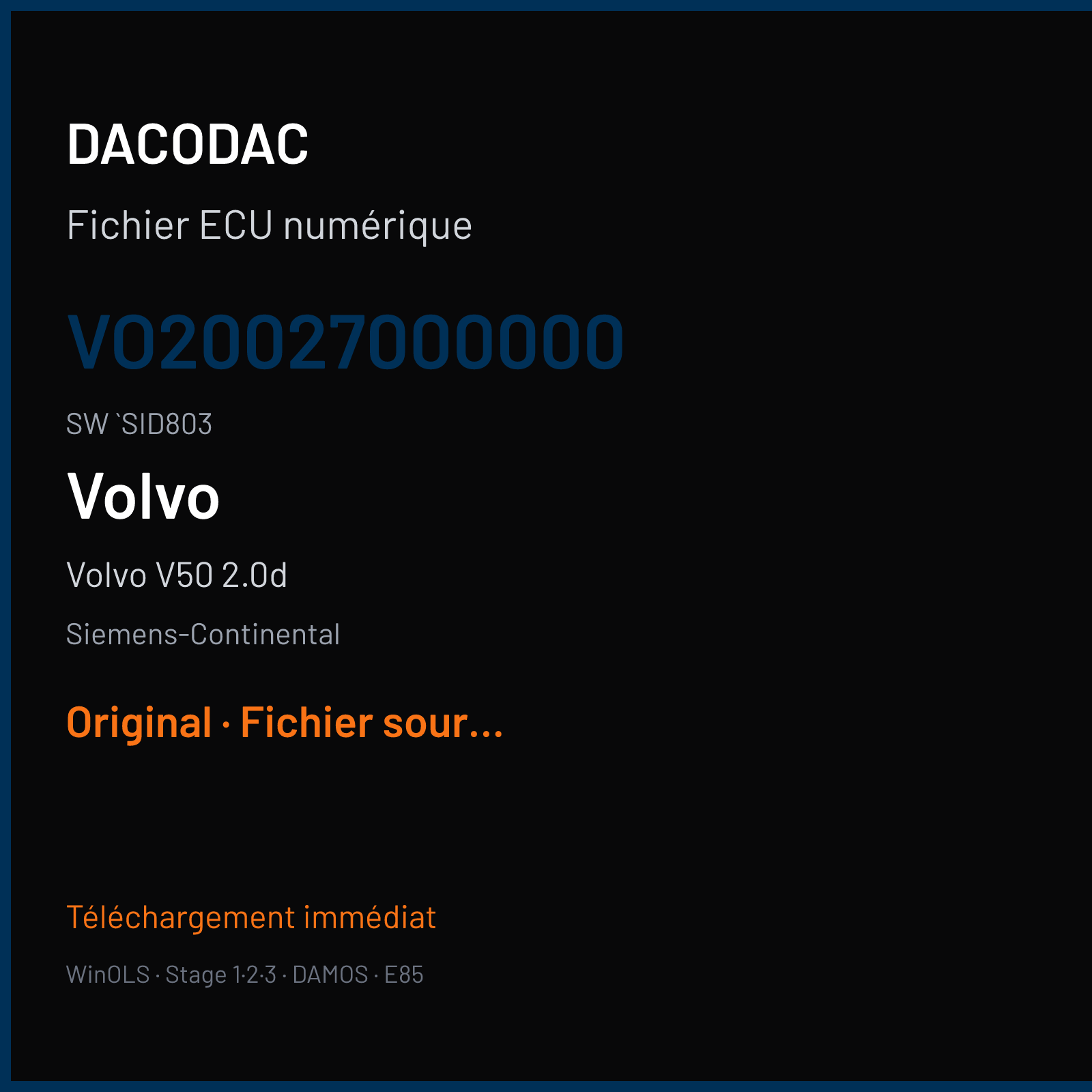 Volvo V50 2.0d (2004) — Siemens-Continental — VO20027000000 · `SID803 — Original