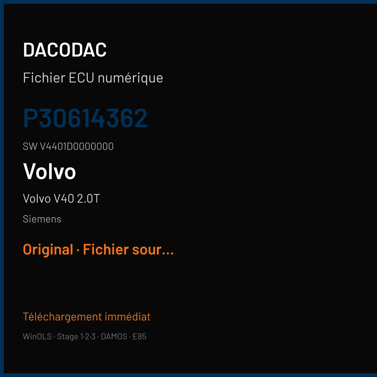 Volvo V40 2.0T 200 ch (2002) — Siemens — P30614362 · V4401D0000000 — Original