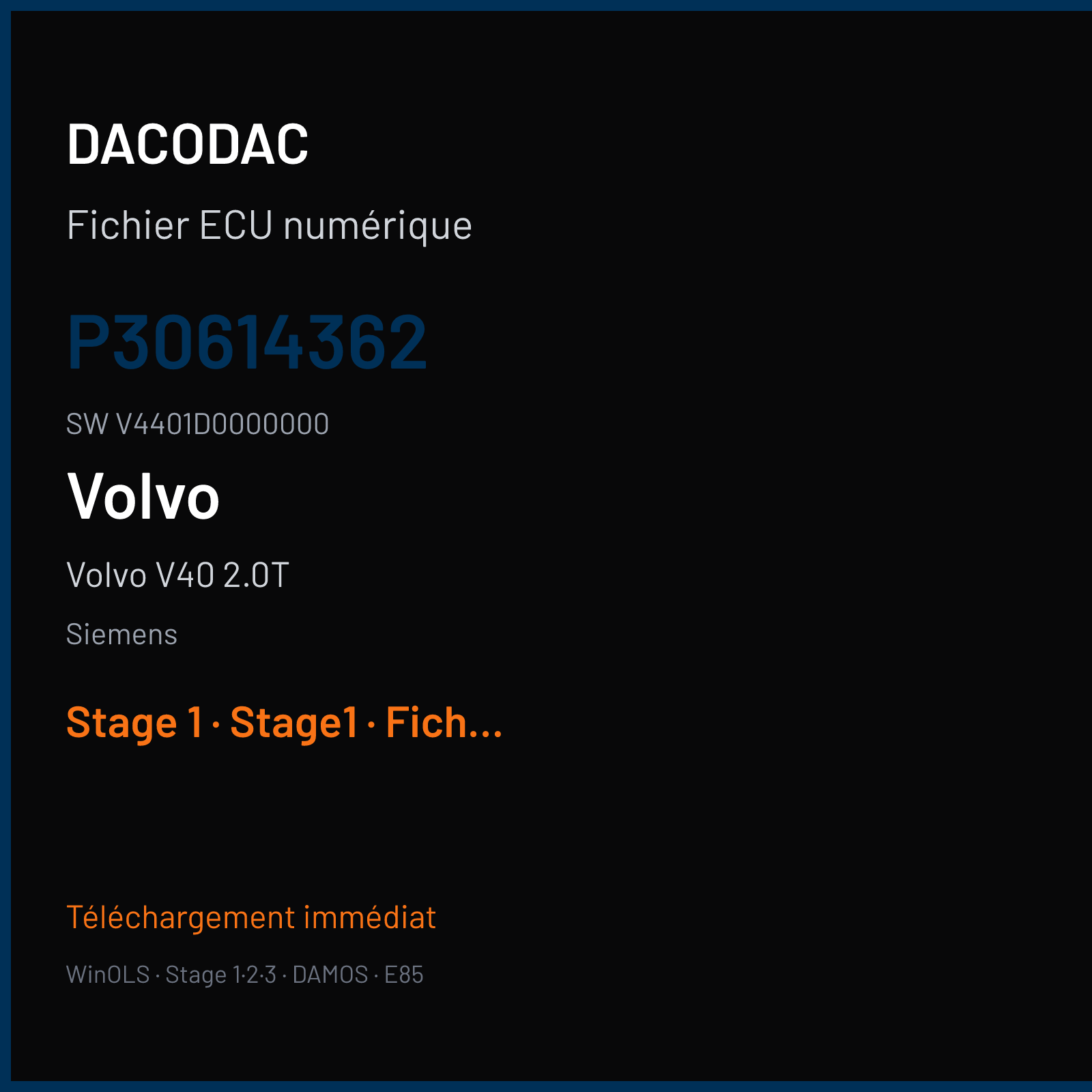 Volvo V40 2.0T 200 ch (2002) — Siemens — P30614362 · V4401D0000000 — Stage 1