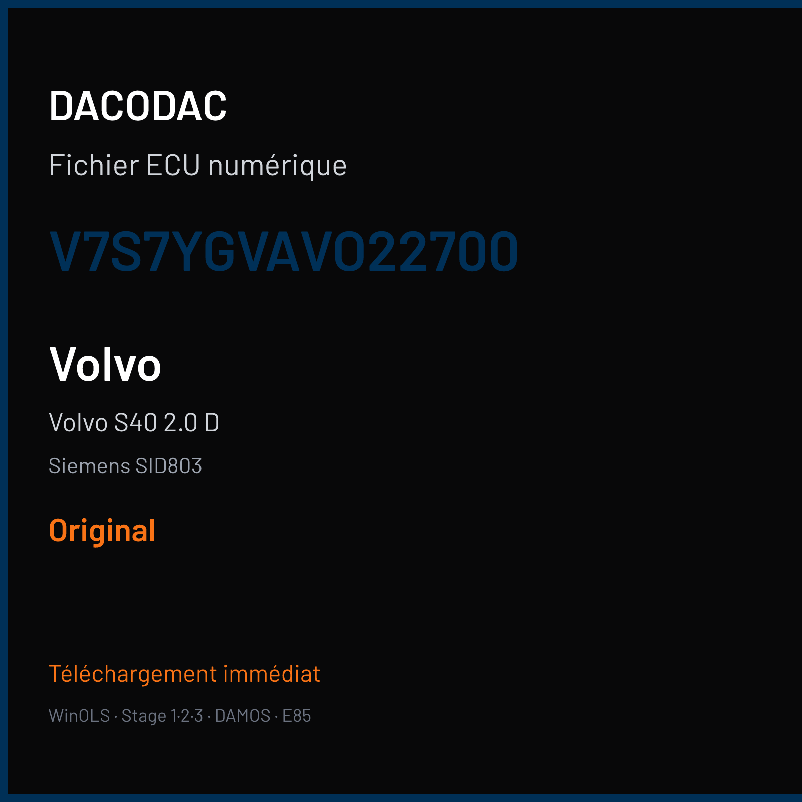 Volvo S40 2.0 D (2005) — Siemens SID803 — V7S7YGVAVO22700 — Original