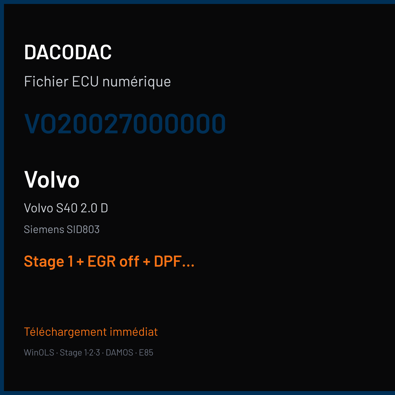Volvo S40 2.0 D (2005) — Siemens SID803 — VO20027000000 — Stage 1 + EGR off + DPF off