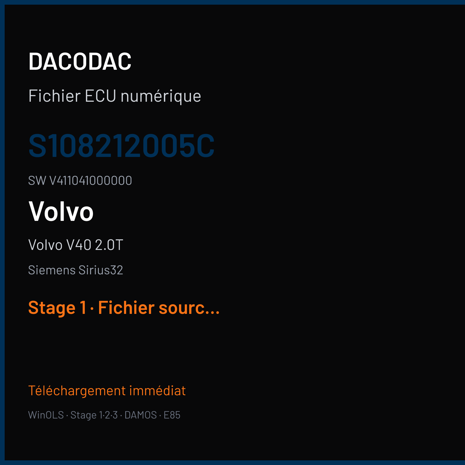 Volvo V40 2.0T (2001) — Siemens Sirius32 — S108212005C · V411041000000 — Stage 1