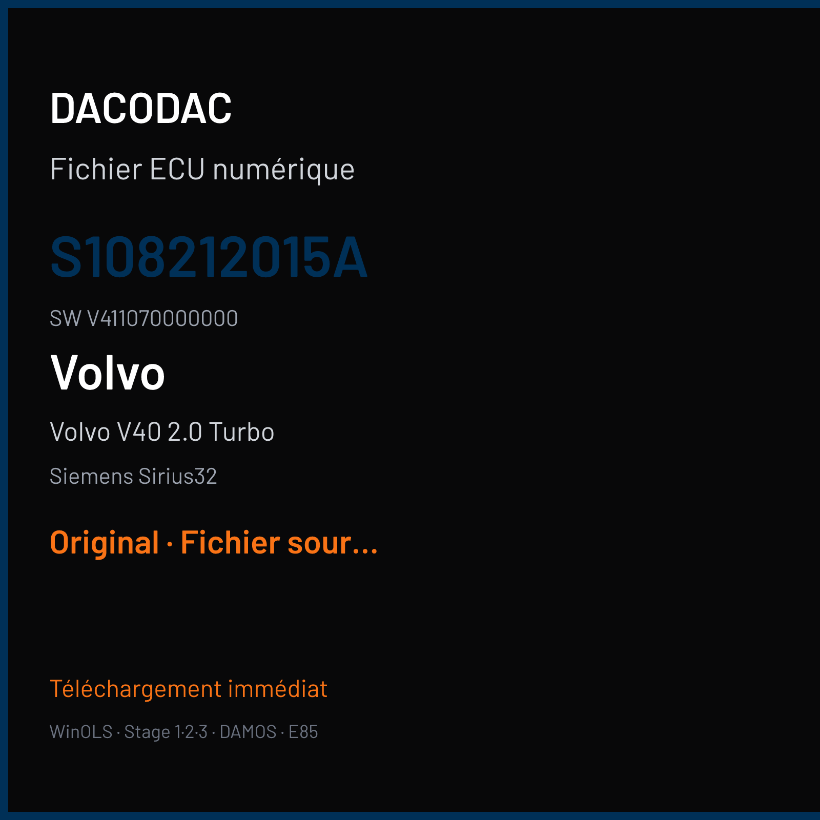 Volvo V40 2.0 Turbo — Siemens Sirius32 — S108212015A · V411070000000 — Original