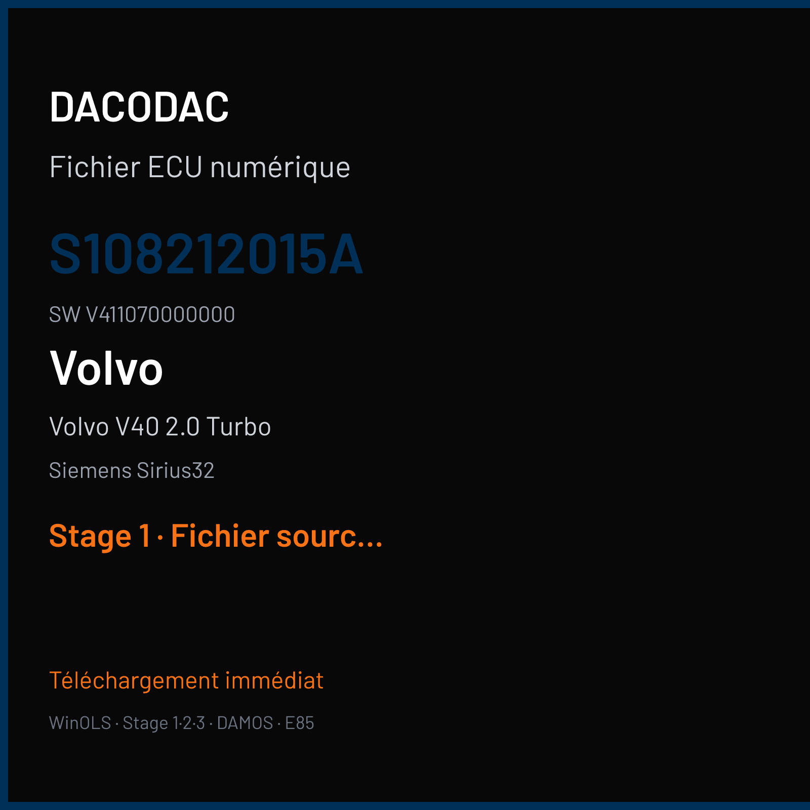 Volvo V40 2.0 Turbo — Siemens Sirius32 — S108212015A · V411070000000 — Stage 1