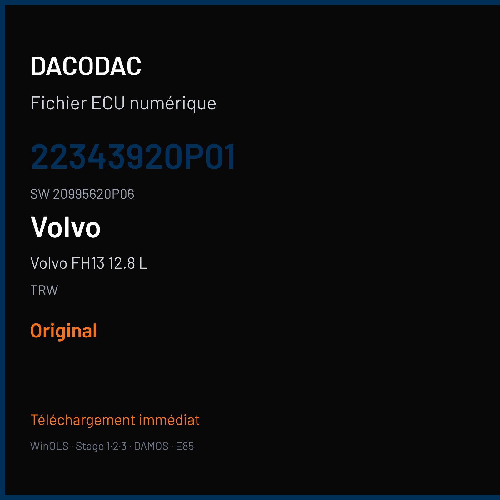 Volvo FH13 12.8 L 550 ch — TRW — 22343920P01 · 20995620P06 · 22581462P01 EMS2.2 — Original