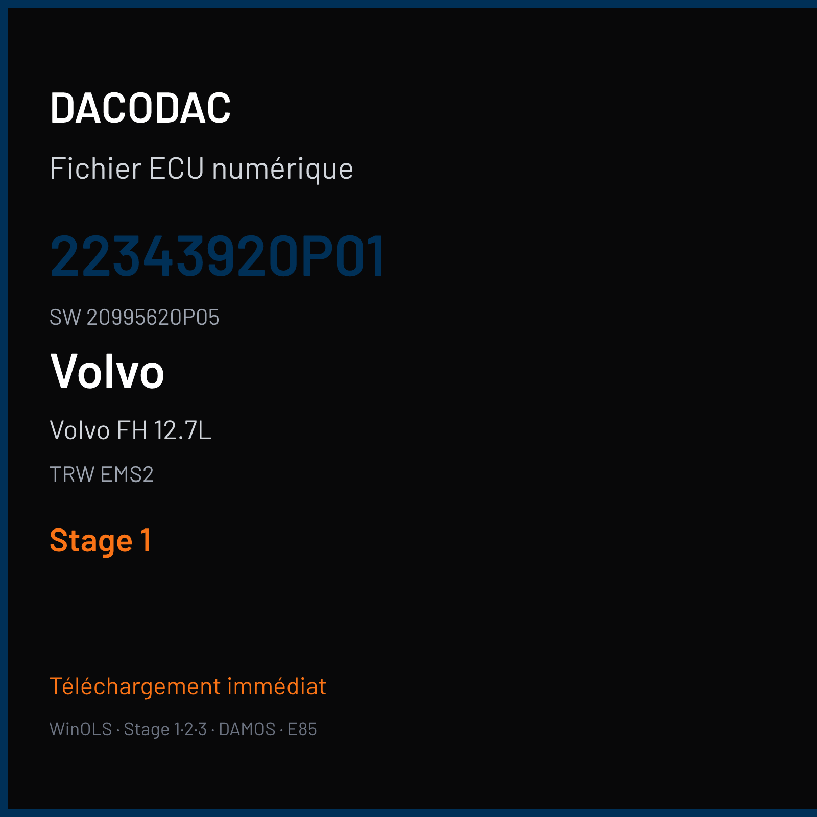 Volvo FH 12.7L 551 ch (2012) — TRW EMS2 — 22343920P01 · 20995620P05 · 22581855P01 — Stage 1
