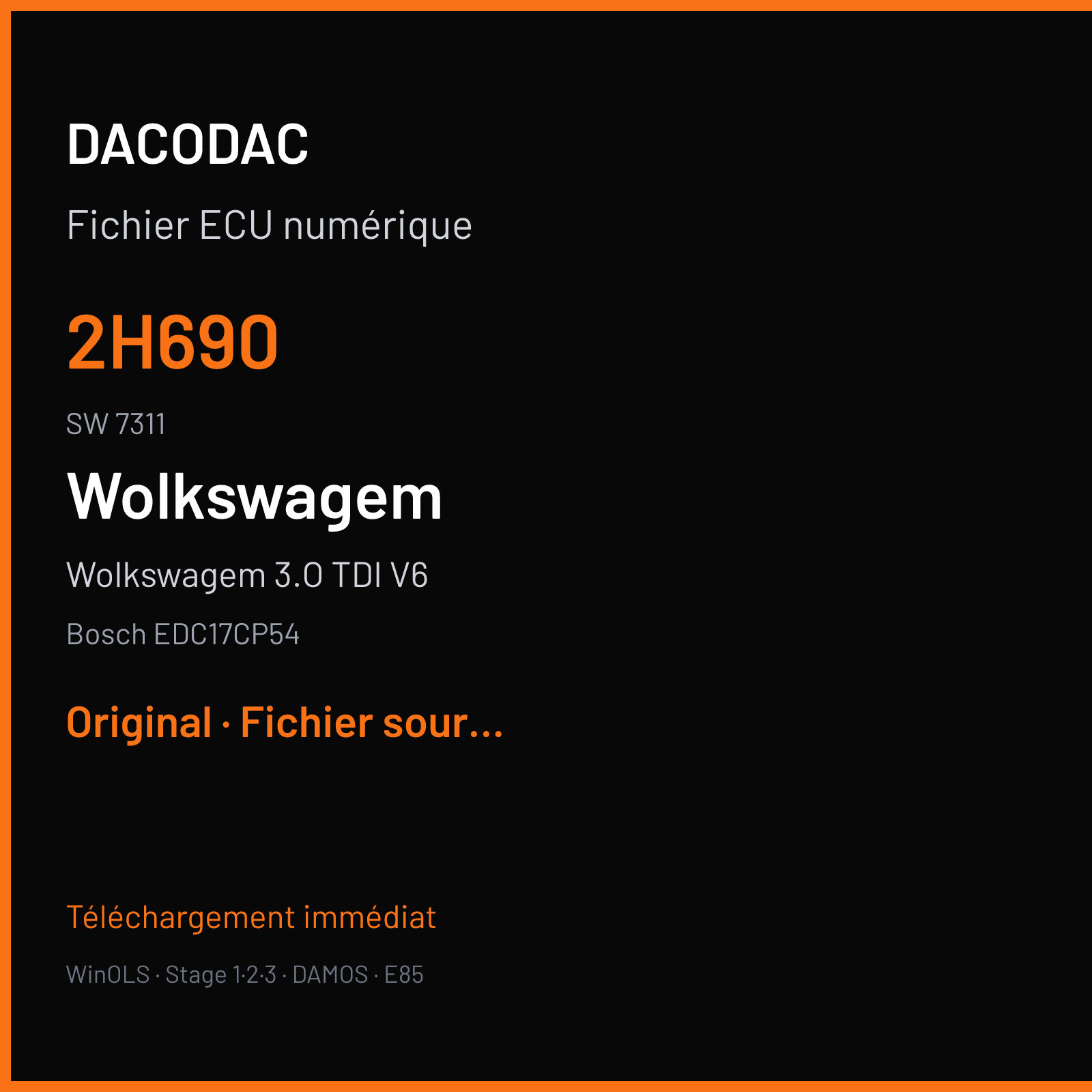 Wolkswagem 3.O TDI V6 221 ch (2018) — Bosch EDC17CP54 — 2h690 · 7311 · L 0001 2H6907311L 030143 — Original