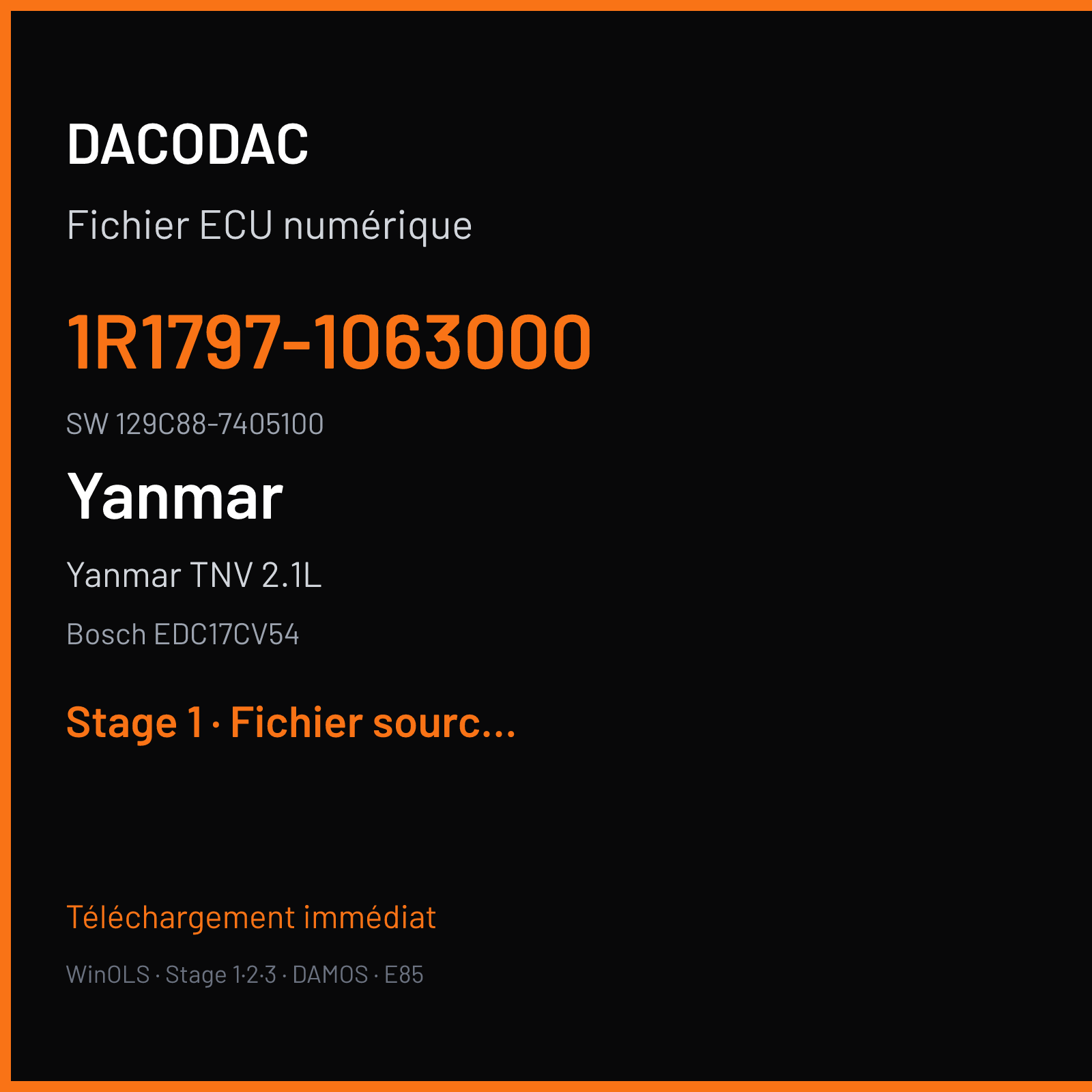 Yanmar TNV 2.1L 48 ch (2012) — Bosch EDC17CV54 — 1R1797-1063000 · 129C88-7405100 · 516806 — Stage 1